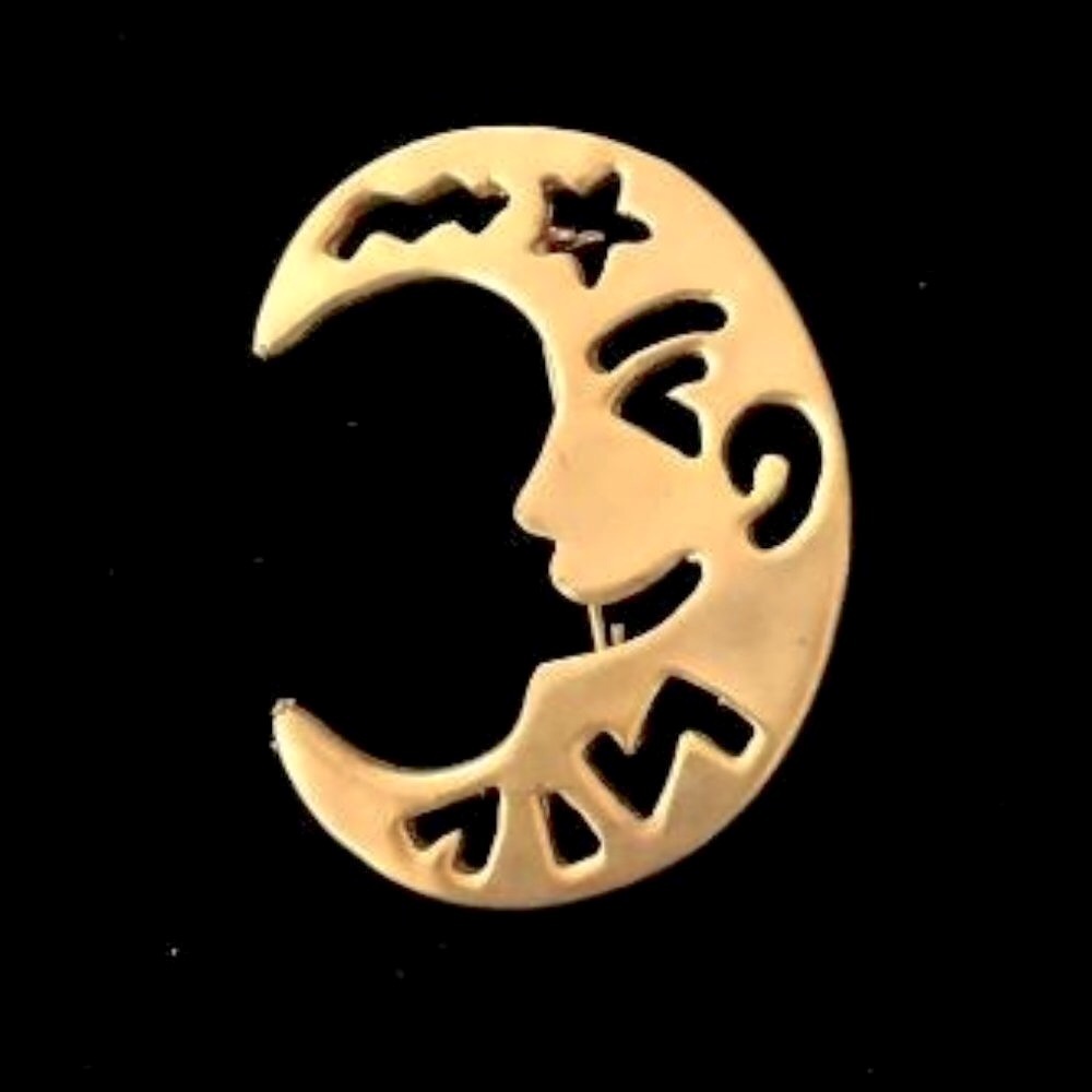 Vintage Smiling Man In The Moon Brooch
